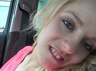 Kinky blonde April Paisley really enjoys masturbating in a car