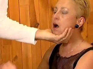 Mature with short hair gets fucked in sauna