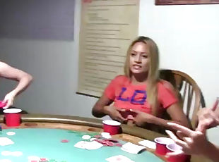 Hot coeds with curvaceous body does filthy things with poker game