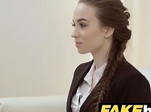 Female Agent Interview climaxes in hot pussy eating lesbian sex