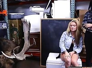 Blonde and brunette teen pawn shop fuck