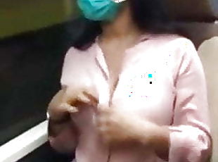 Philipino girl showing boobs in public bus in hk